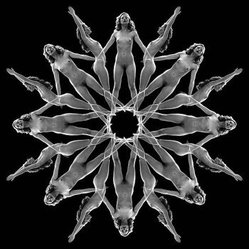 Illustration B&W multiple image kaleidoscope of nude