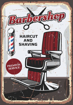Art Poster Barbershop chair and scissors, retro vector