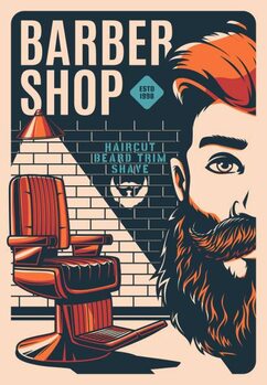 Taidejuliste Barbershop retro poster, barber shop beard shaving