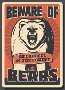 Art Poster Beware of wild bear hunting season retro poster