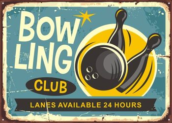 Taidejuliste Bowling club retro poster design