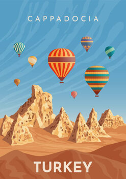 Illustration Cappadocia hot air balloon flight. Travel