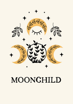Illustration cute poster with magic moon and moon phases