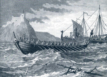 Taidejuliste Danish Viking ships arriving in England