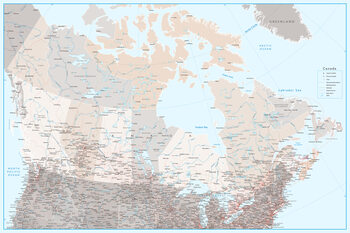 Kartta Detailed map of Canada with roads in blue and neutrals
