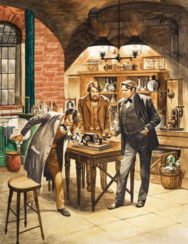 Taidejuliste Edison demonstrating the first phonograph in his laboratory