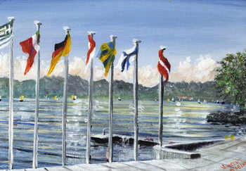 Fine Art Print Flags on Lac Leman, 2010,