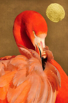 Illustration Flamingo With Golden Sun