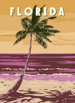 Ilustração Florida Beach Retro Poster. Palm on