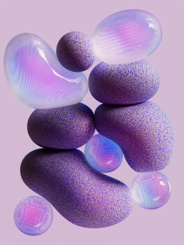 Illustration Flying purple and glass balloons on