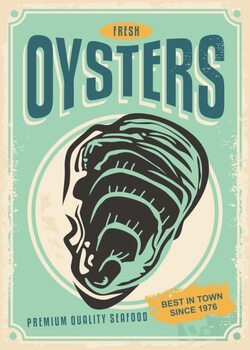 Taidejuliste Fresh oysters retro poster design