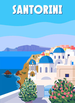 Illustration Greece Santorini Poster Travel, Greek white