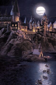 Impressão de arte Harry Potter - Hogwarts full moon