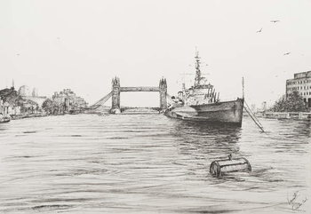 Fine Art Print HMS Belfast on the river Thames London, 2006,