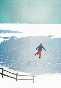 Ilustração Illustration of man ice skating on frozen lake