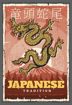 Art Poster Japanese traditions, dragon and Fuji mount