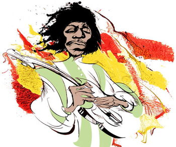 Reprodução do quadro Jimi Hendrix, American guitarist , colour caricature