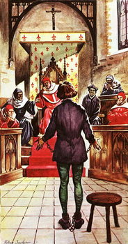 Reprodução do quadro Joan of Arc being tried by a church court