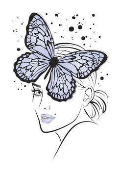 Illustration Lady Butterfly Blue