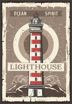 Art Poster Lighthouse and beacon tower retro marine poster