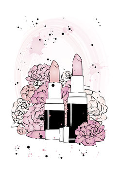 Illustration Lipstick Peonies
