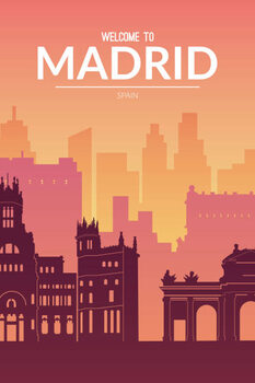 Illustration Madrid, Spain famous cityscape view background.
