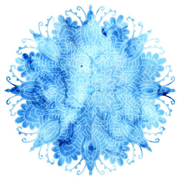 Illustration Mandala white and blue watercolor pattern.