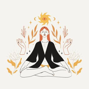 Ilustração Meditating woman sitting in lotus pose