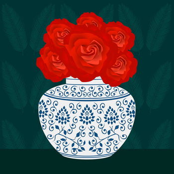 Reprodução do quadro Ming vase with Roses