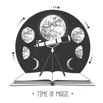 Illustration Modern magic witchcraft open book