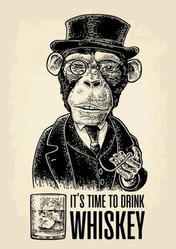 Art Poster Monkey gentleman holding a watch and