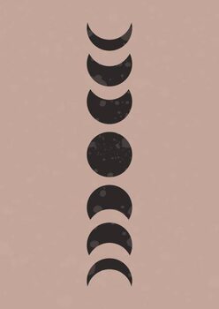 Ilustração Moon phases mid century poster. Boho