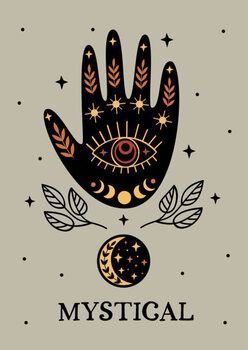 Ilustração mystical poster with black hand, moon, eye