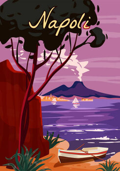 Illustration Naples Retro Poster Italia. Mediterranean sea