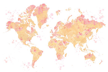 Kartta Ochre and pink watercolor world map, Amanda