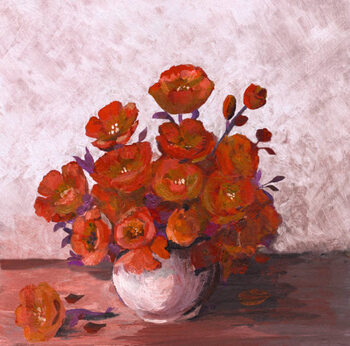Illustration Oil painted bunch of red poppies