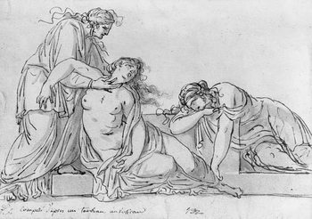 Fine Art Print Old woman leaning over two fainting women, c.1776