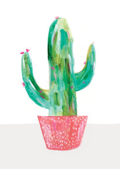 Illustration Painted cactus in coral plant pot