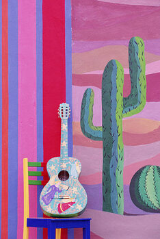 Art Poster PAINTED GUITAR, CHAIR & WALL IN CANCUN, MEXICO