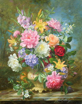 Reprodução do quadro Peonies and mixed flowers