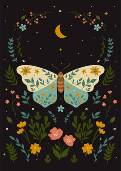Ilustração Postcard with a butterfly in boho