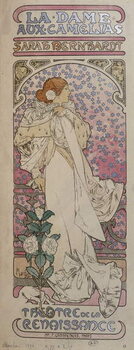 Reprodução do quadro Poster for “La dame au camélias”” at the Renaissance Theatre with Henriette Rosine Bernard dit Sarah Bernhardt  - by Mucha, 1896.