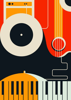 Taidejuliste Poster template with abstract musical instruments.