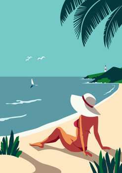 Illustration Relax on tropical seaside sand beach vector poster