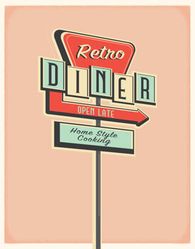 Taidejuliste Retro Diner roadside sign poster design