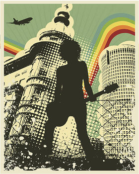 Art Poster Retro Grunge City Guitar Player