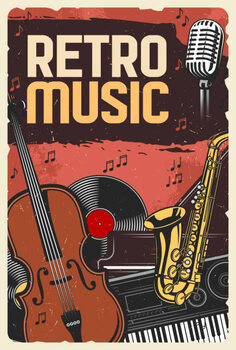 Taidejuliste Retro music poster, instruments and vinyl
