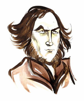 Taidejuliste Robert Browning - caricature of English poet