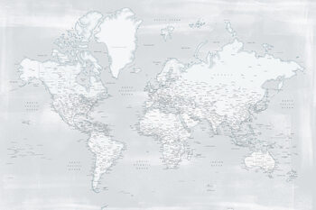 Map Rustic distressed detailed world map in cold neutrals