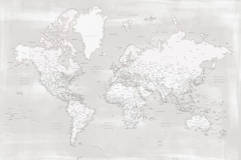 Map Rustic distressed detailed world map in neutrals